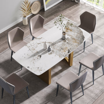 70.87"Modern Artificial Stone Pandora White Curved Golden Metal Leg Dining Table Can Accommodate 6 8 People Antique White Metal Sintered Stone