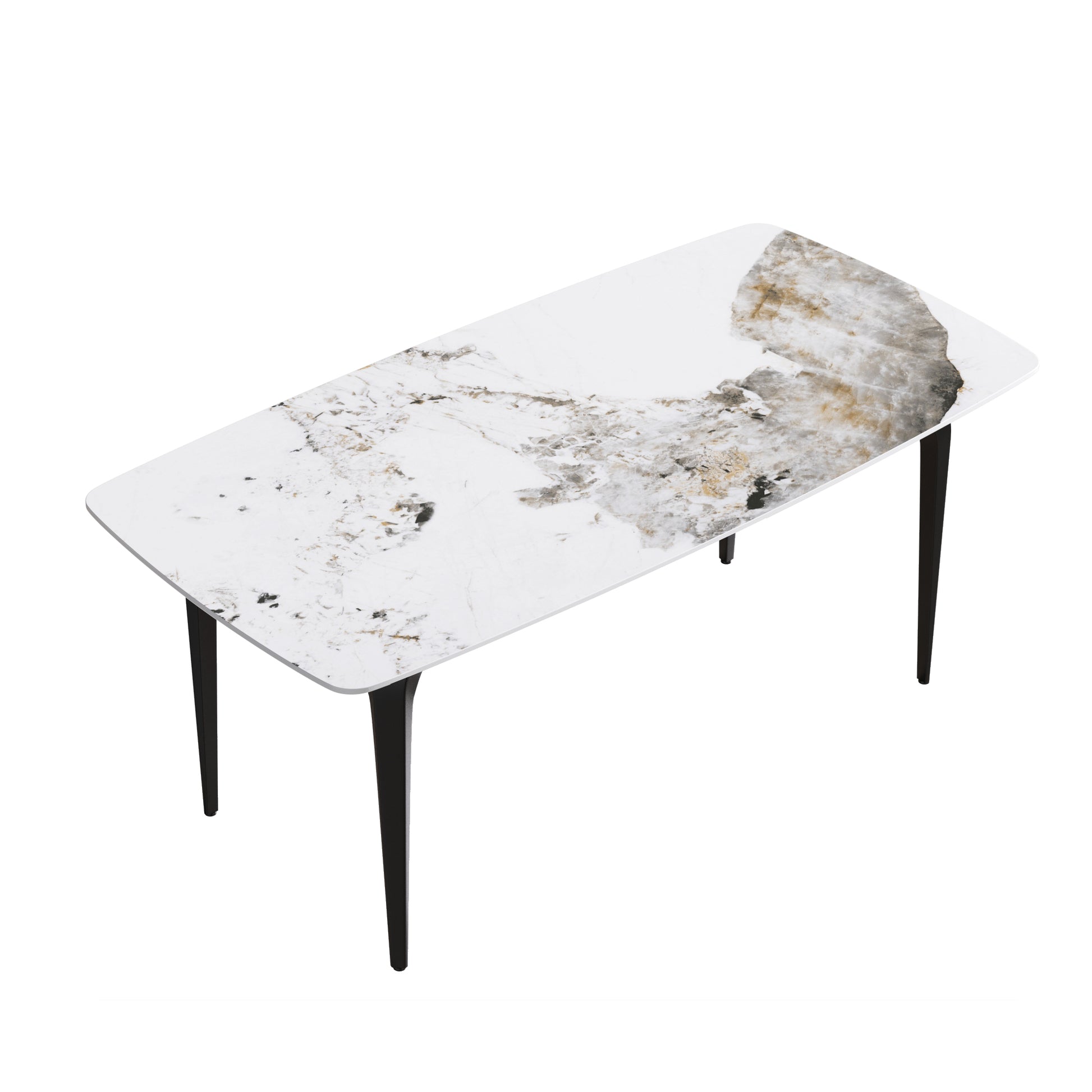 70.87"Modern Artificial Stone Pandora White Curved Black Metal Leg Dining Table Can Accommodate 6 8 People Antique White Metal Sintered Stone