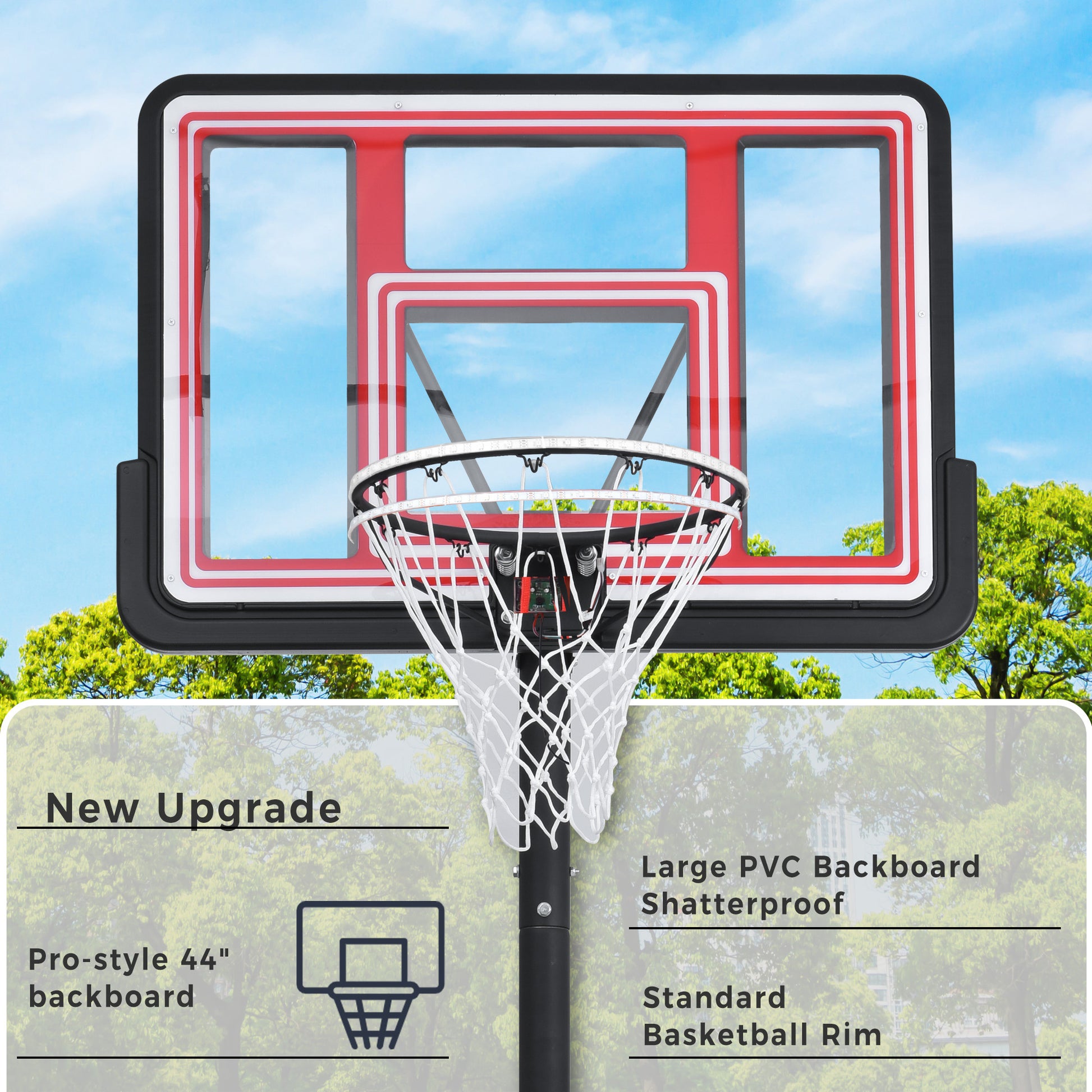 Portable Basketball Hoop Basketball System 4.76 10Ft Height Adjustable For Youth Adults Led Ights, Colorful Lights, Waterproof Super Bright To Play At Night Outdoors,Good Gift For Kid Black Metal