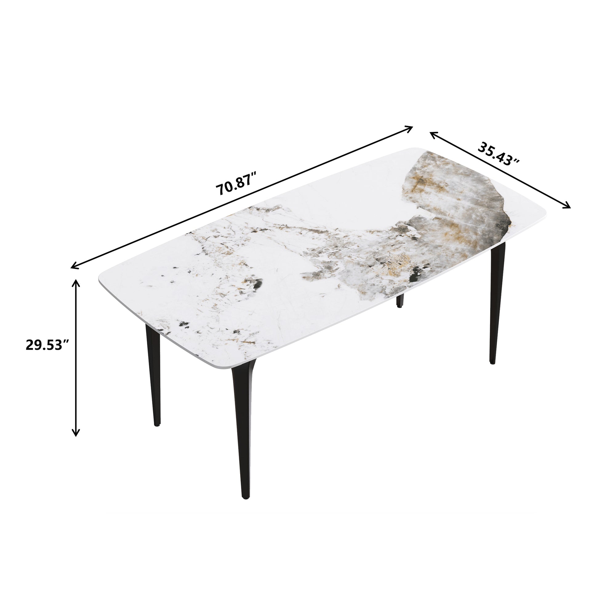 70.87"Modern Artificial Stone Pandora White Curved Black Metal Leg Dining Table Can Accommodate 6 8 People Antique White Metal Sintered Stone