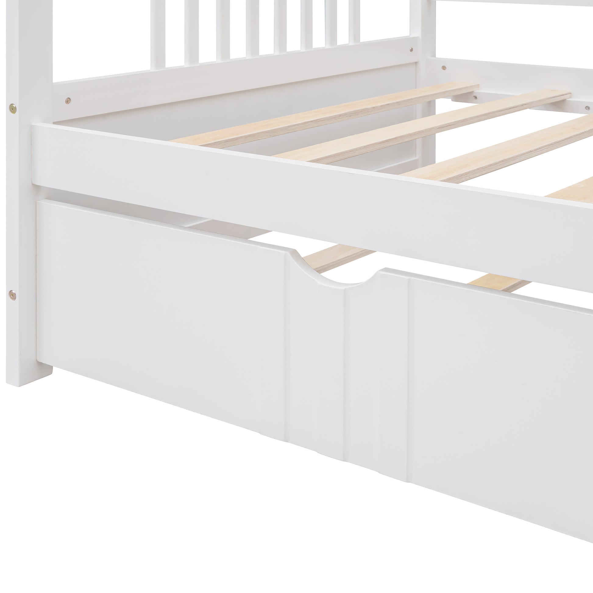 Twin Size Daybed Wood Bed With Twin Size Trundle,White White Solid Wood