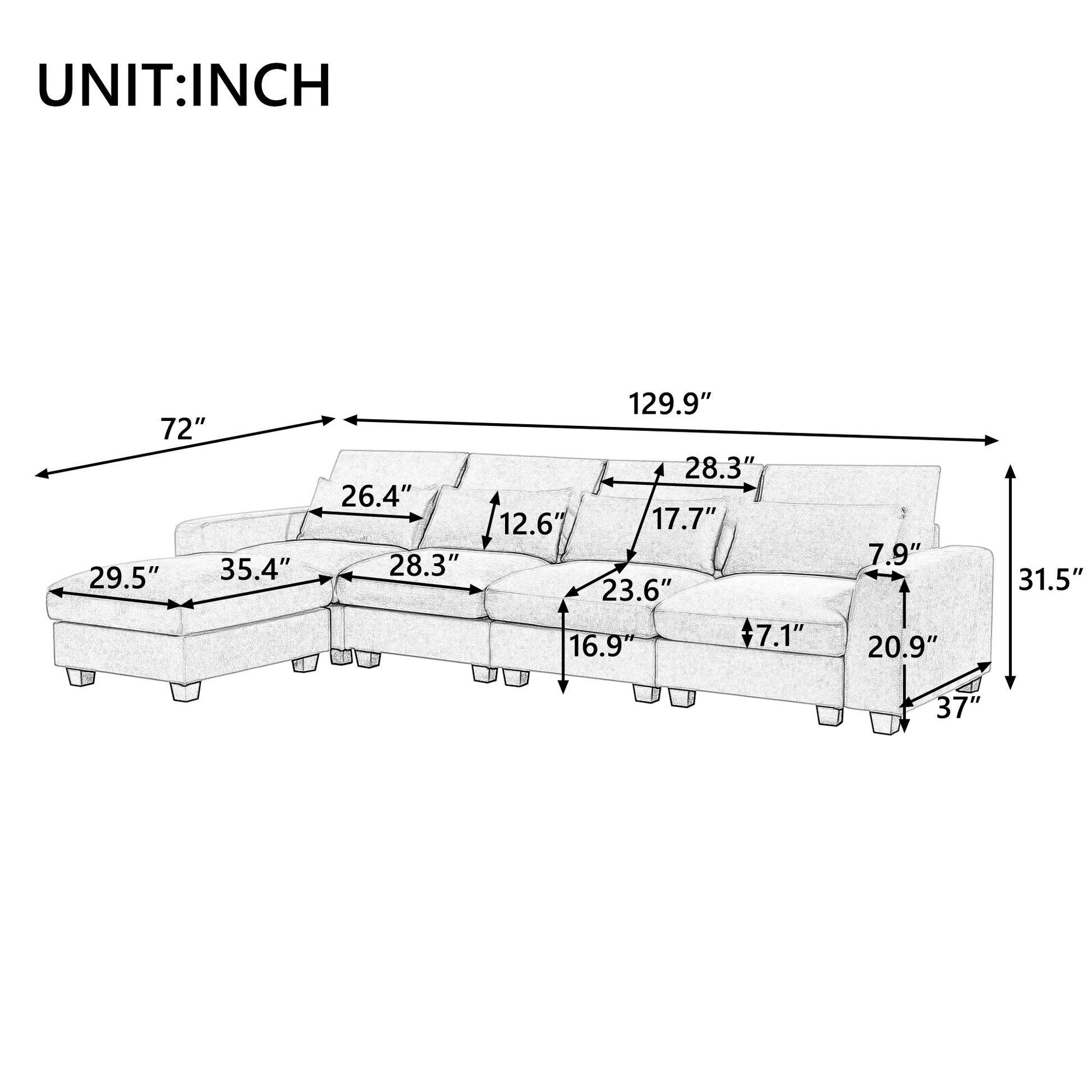 Modern Large L Shape Feather Filled Sectional Sofa, Convertible Sofa Couch With Reversible Chaise For Living Room Light Gray Chenille 5 Seat