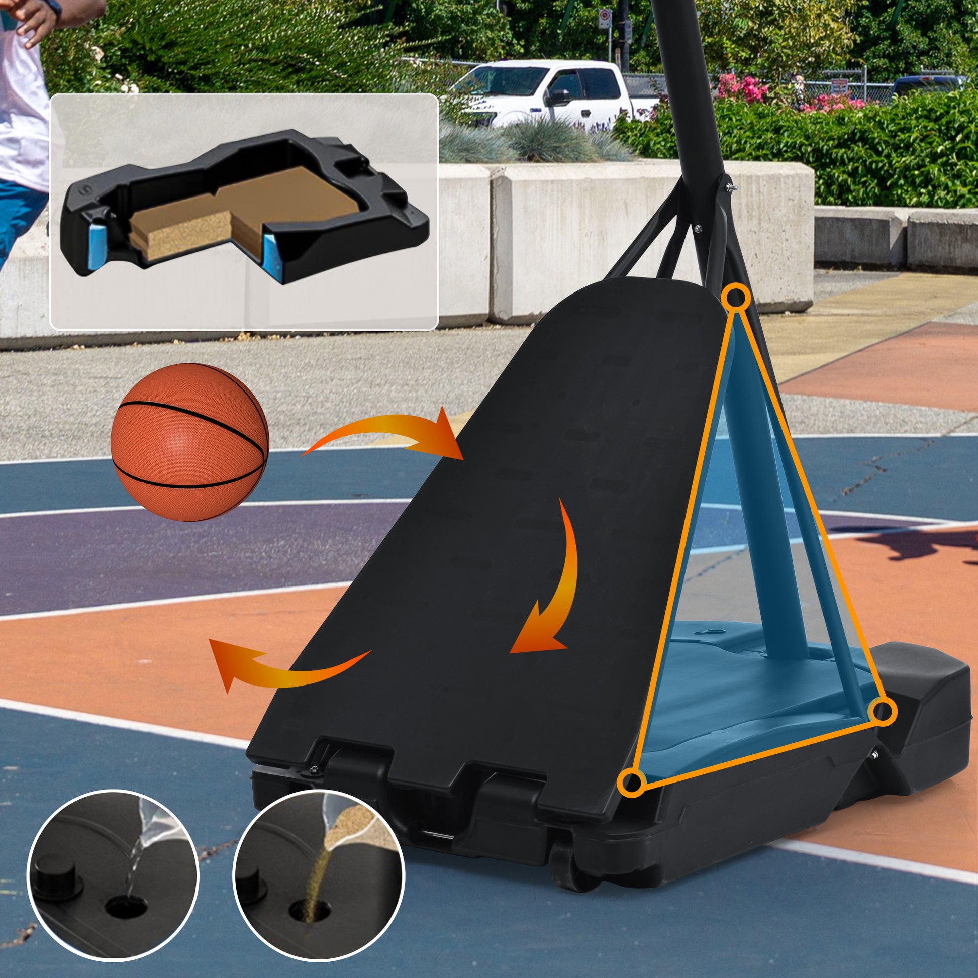 Portable Basketball Hoop Basketball System 8 10Ft Height Adjustable For Youth Adults Led Basketball Hoop Lights, Colorful Lights, Waterproof,Super Bright To Play At Night Outdoors,Good Gift For Kids Black Metal