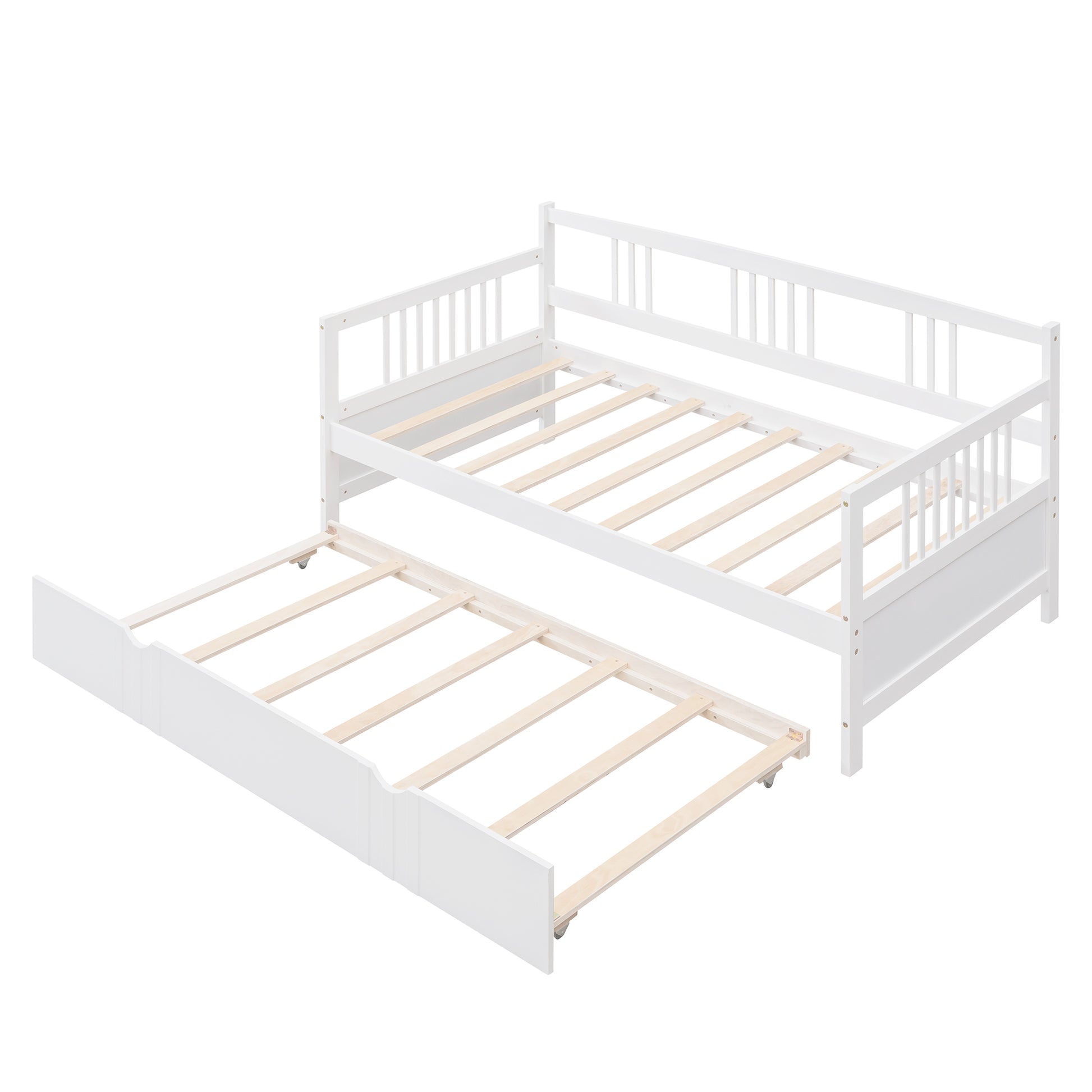 Twin Size Daybed Wood Bed With Twin Size Trundle,White White Solid Wood