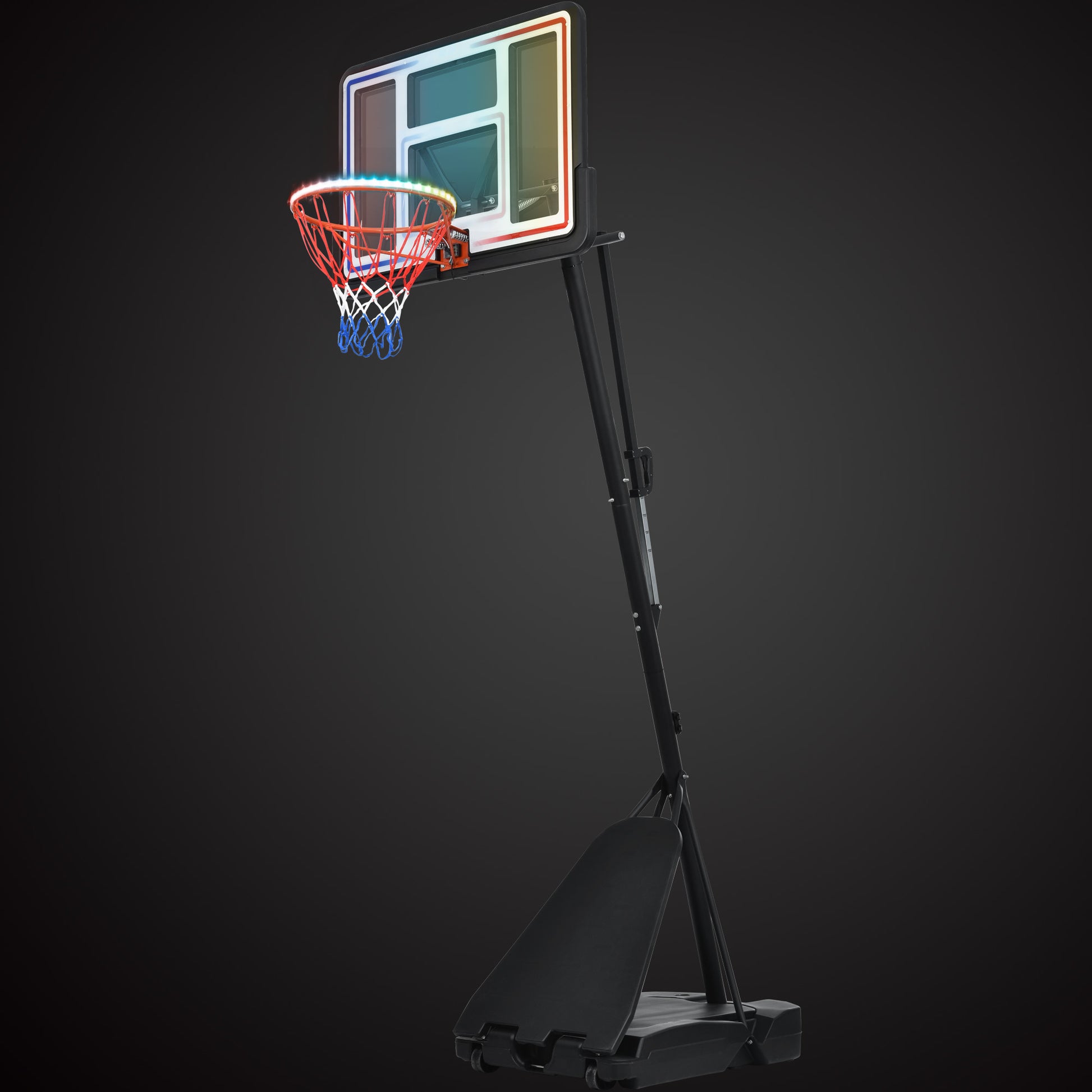 Portable Basketball Hoop Basketball System 8 10Ft Height Adjustable For Youth Adults Led Basketball Hoop Lights, Colorful Lights, Waterproof,Super Bright To Play At Night Outdoors,Good Gift For Kids Black Metal