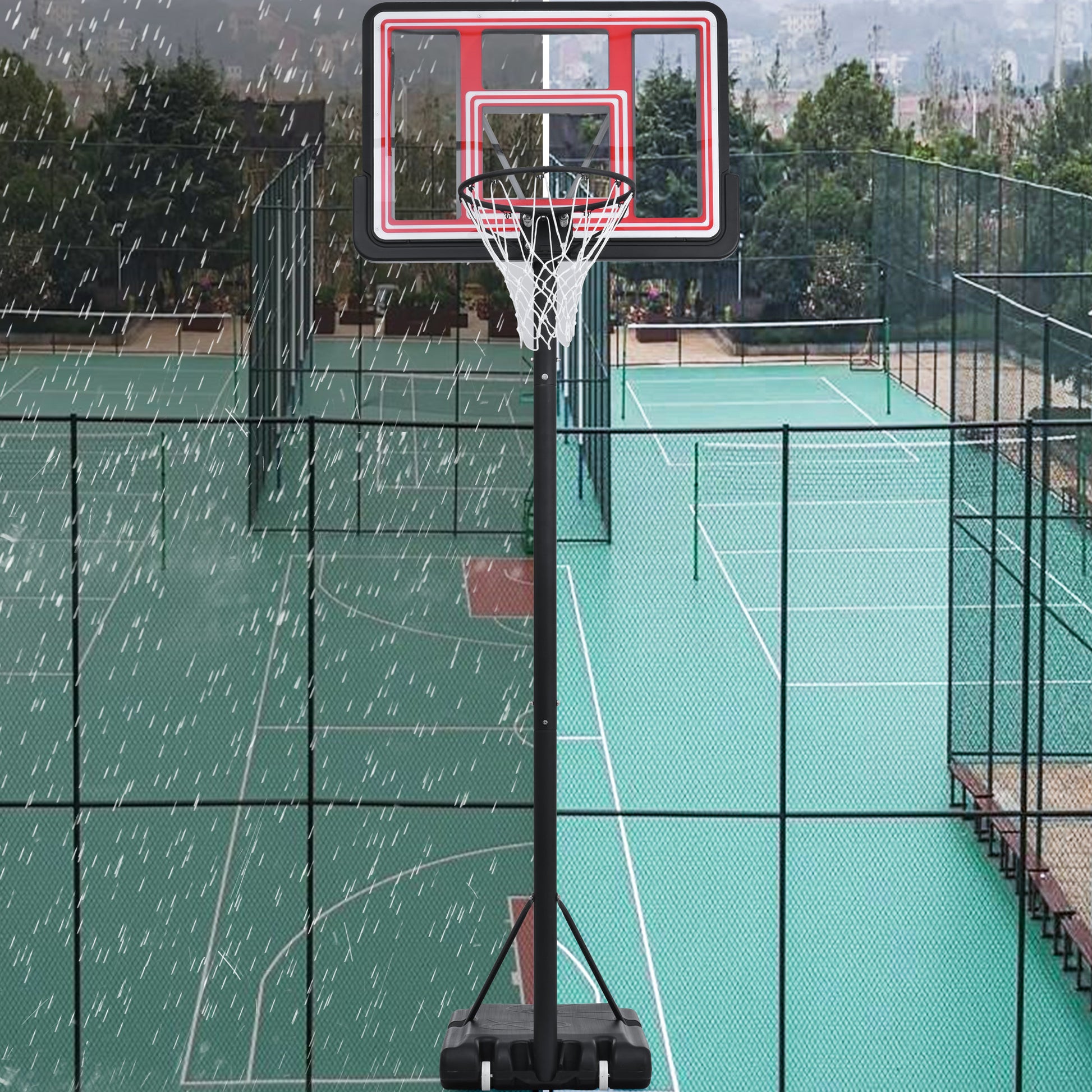 Portable Basketball Hoop Basketball System 4.76 10Ft Height Adjustable For Youth Adults Led Ights, Colorful Lights, Waterproof Super Bright To Play At Night Outdoors,Good Gift For Kid Black Metal