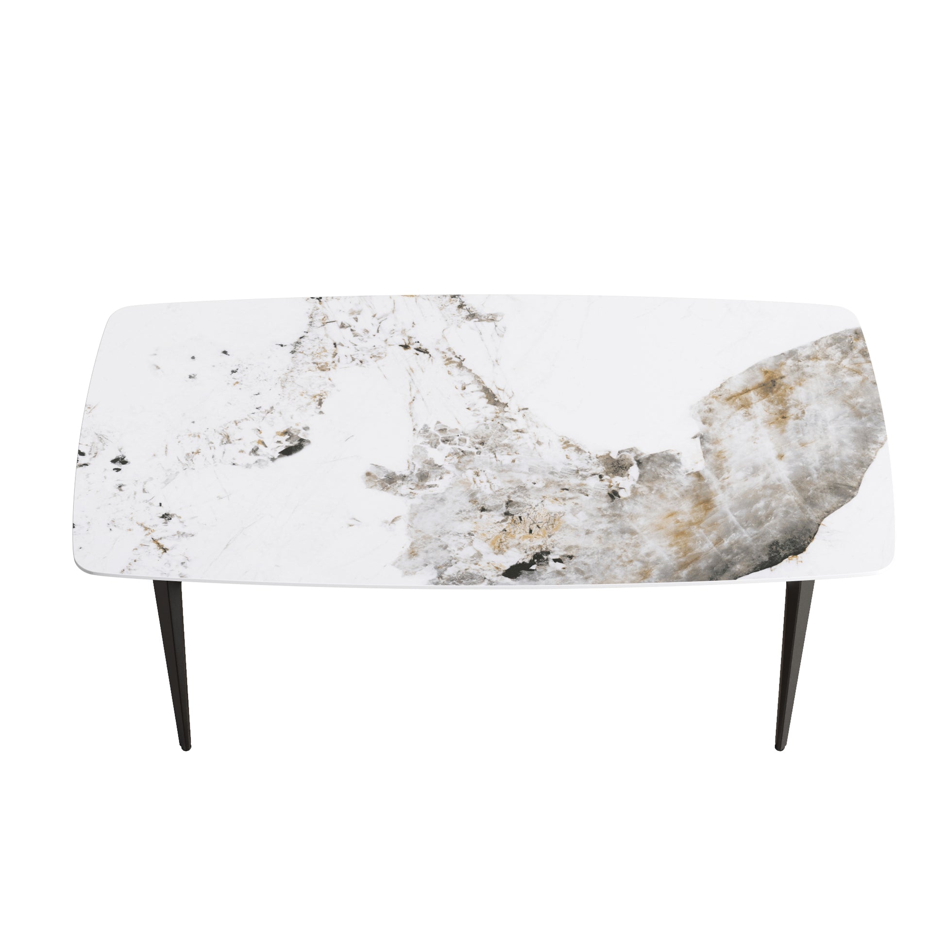 70.87"Modern Artificial Stone Pandora White Curved Black Metal Leg Dining Table Can Accommodate 6 8 People Antique White Metal Sintered Stone