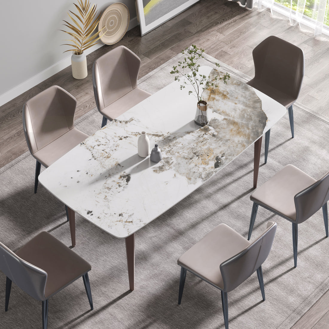 70.87"Modern Artificial Stone Pandora White Curved Metal Leg Dining Table Can Accommodate 6 8 People Antique White Metal Sintered Stone