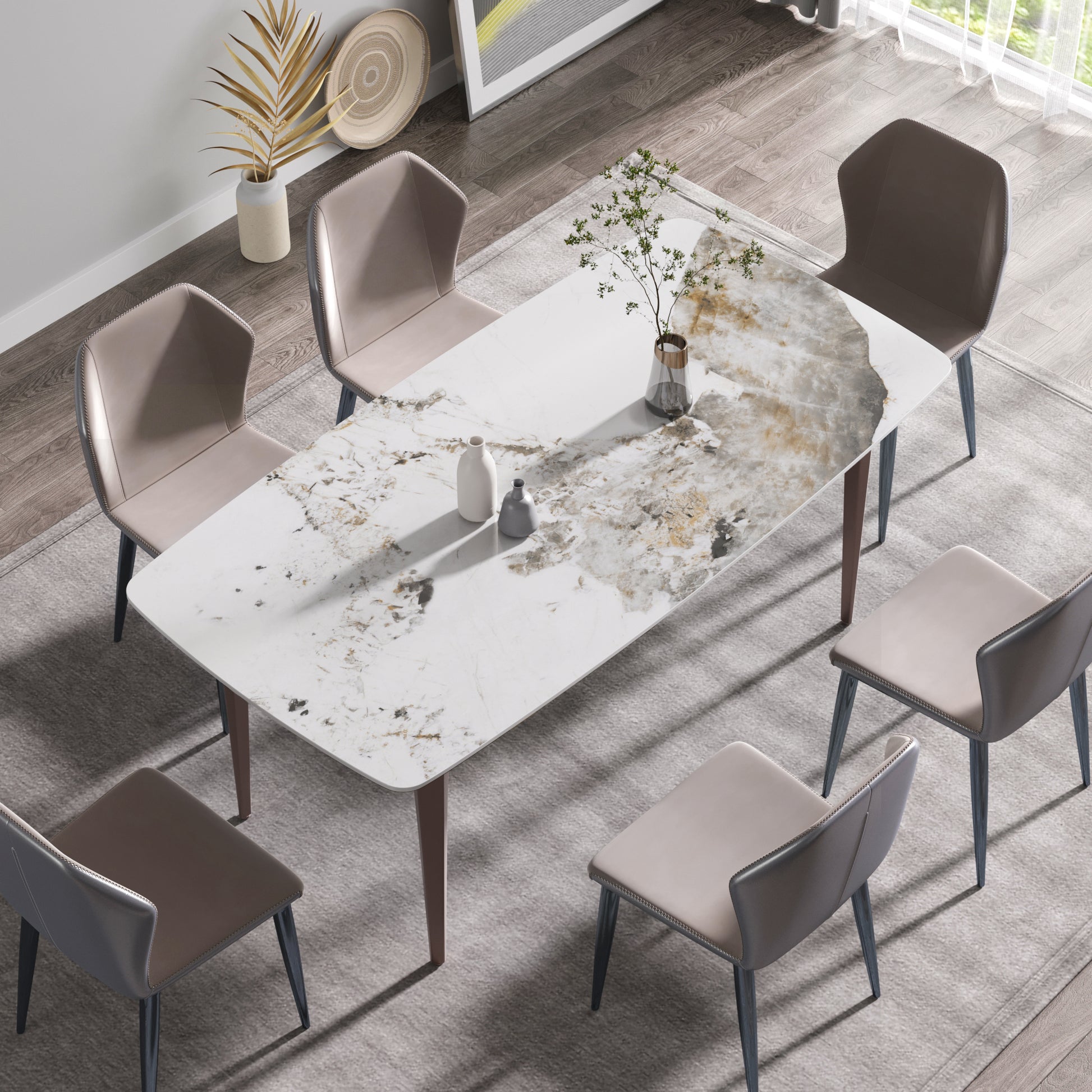 70.87"Modern Artificial Stone Pandora White Curved Metal Leg Dining Table Can Accommodate 6 8 People Antique White Metal Sintered Stone