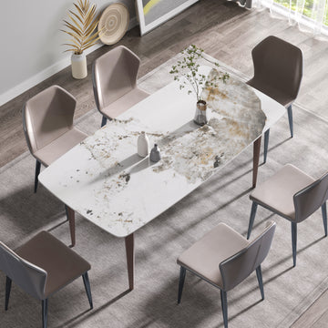 70.87"Modern Artificial Stone Pandora White Curved Metal Leg Dining Table Can Accommodate 6 8 People Antique White Metal Sintered Stone