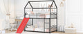 Twin Over Twin Metal Bunk Bed With Slide,Kids House Bed Black Red Twin Black Metal