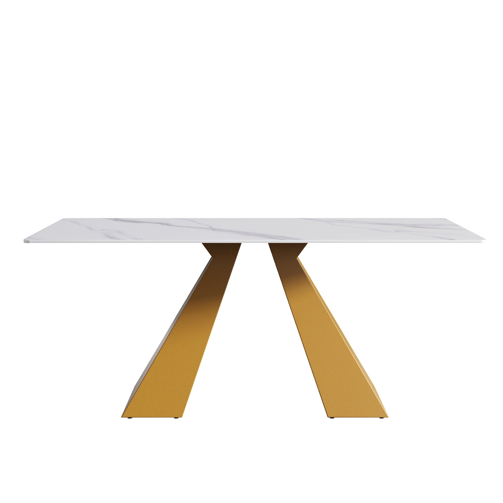 70.87" Modern Artificial Stone White Straight Edge Golden Metal Leg Dining Table Can Accommodate 6 8 People White Metal Sintered Stone