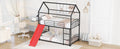 Twin Over Twin Metal Bunk Bed With Slide,Kids House Bed Black Red Twin Black Metal