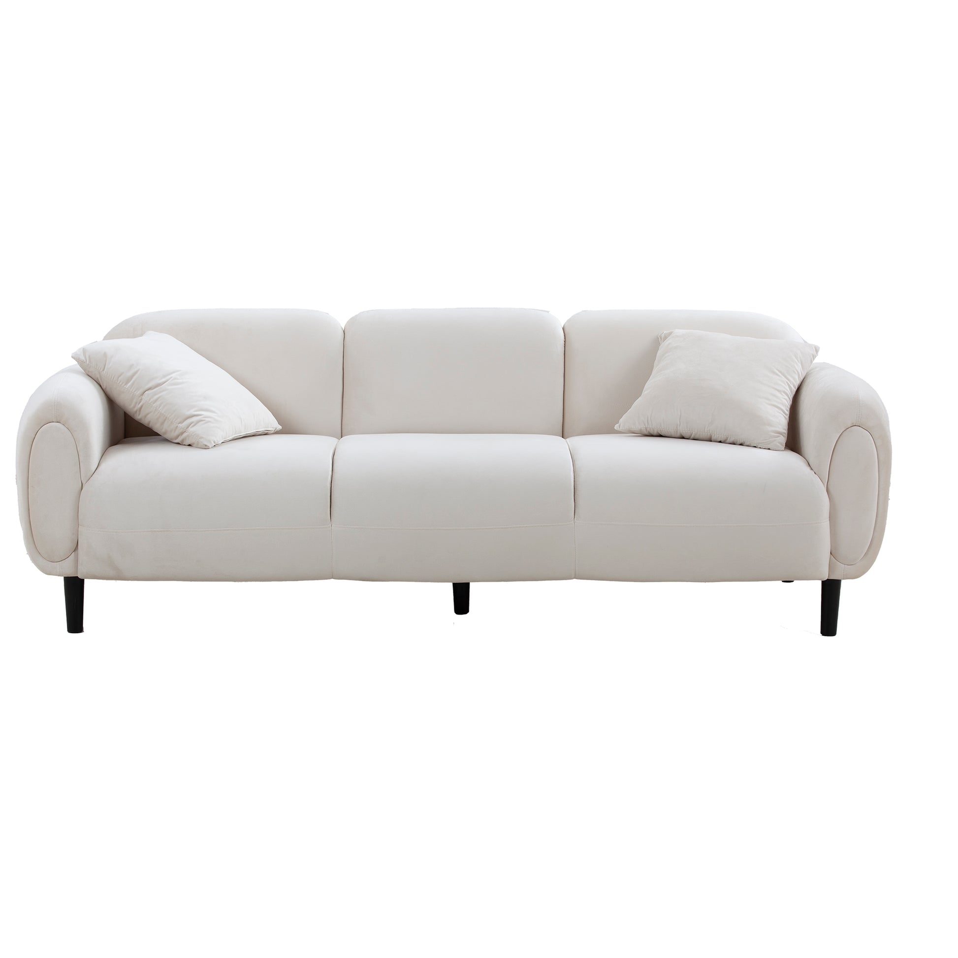 Mid Century Modern 3 Seater Couch Velveteen Sofa With Solid Wood Leg For Living Room, Bedroom, Livingroom Beige Beige Fabric
