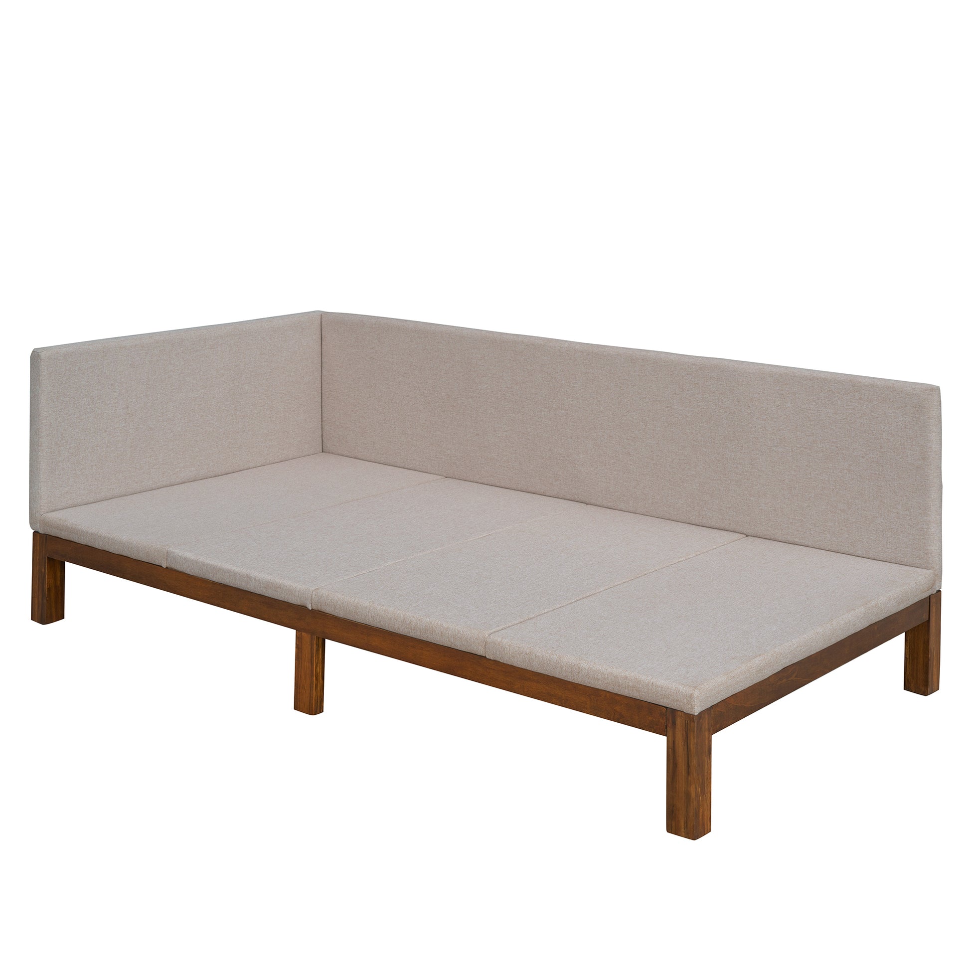 Upholstered Daybed Sofa Bed Frame Twin Size Linen Beige Beige Upholstered