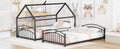Twin Over Twin Metal Bunk Bed With Slide,Kids House Bed Black Red Twin Black Metal