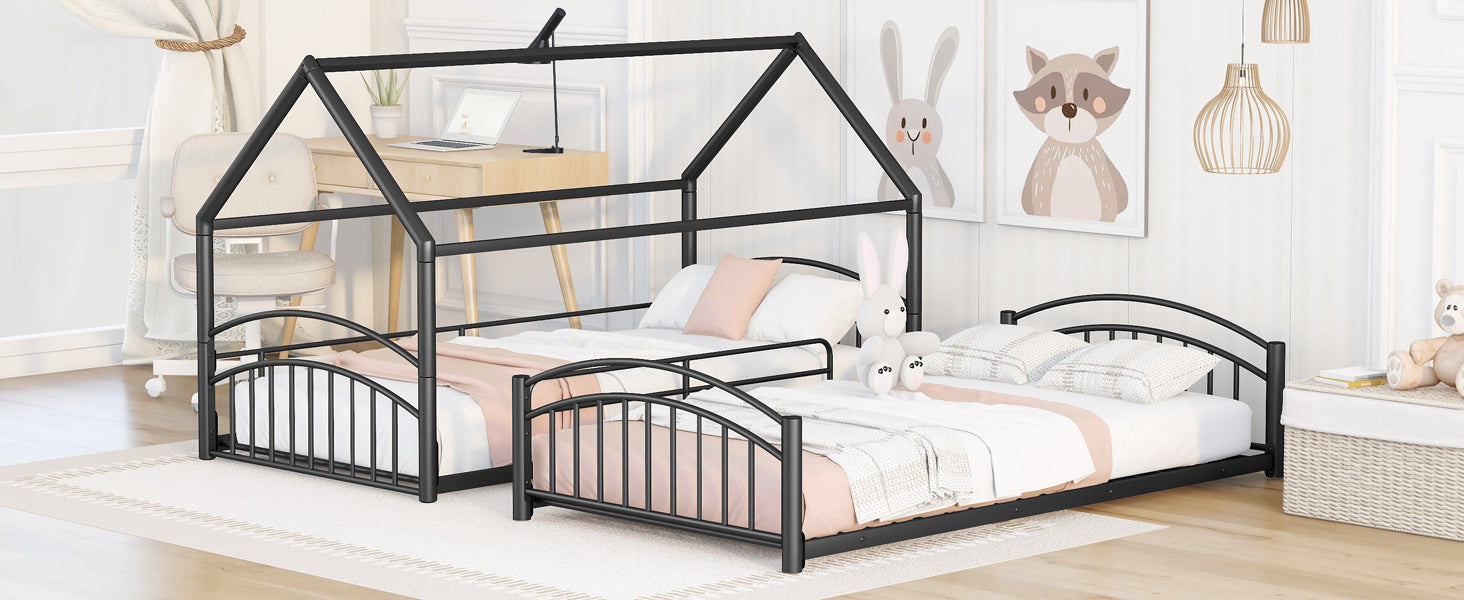 Twin Over Twin Metal Bunk Bed With Slide,Kids House Bed Black Red Twin Black Metal