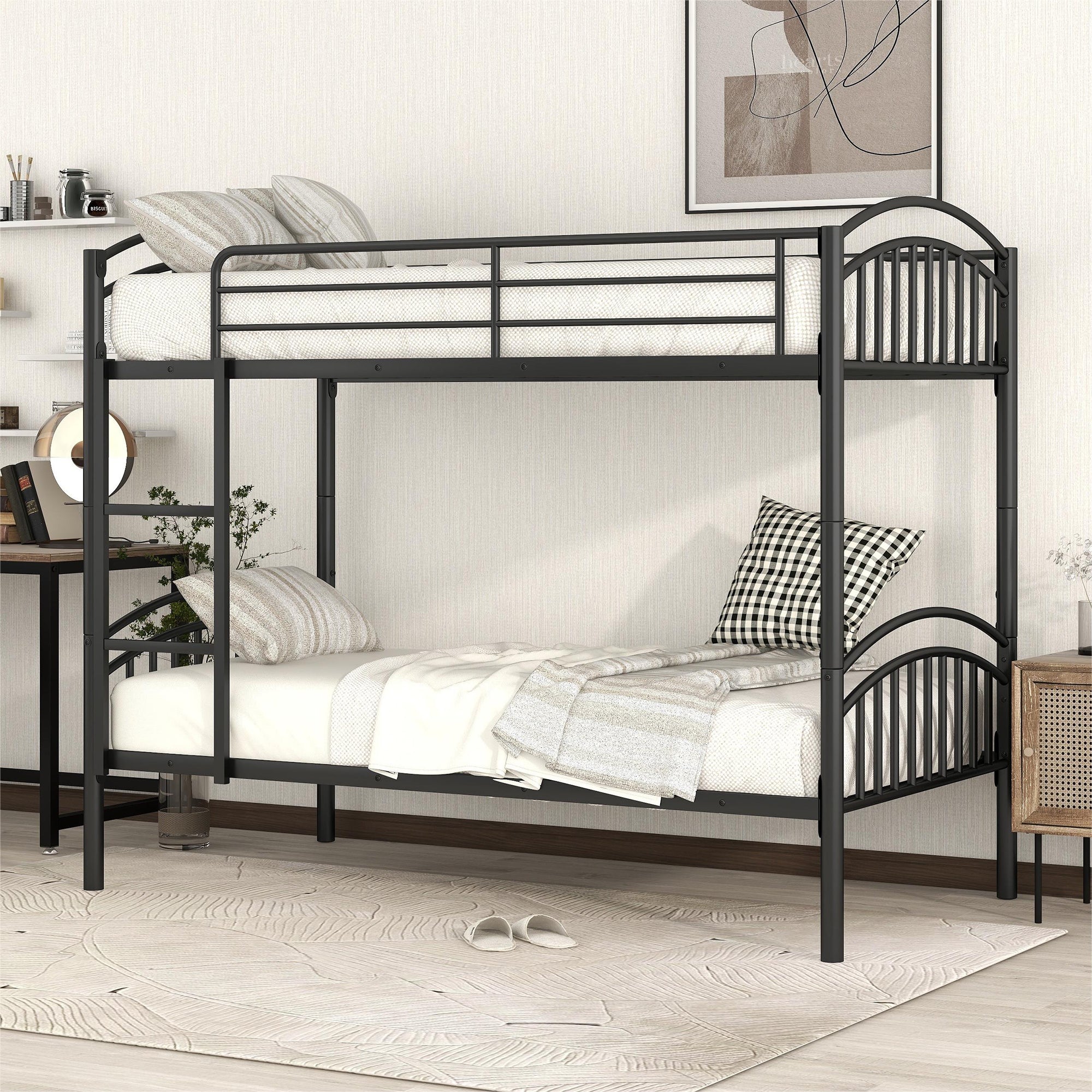 Twin Over Twin Metal Bunk Bed,Divided Into Two Beds Black Old Sku:Mf280424Aab Twin Black Metal