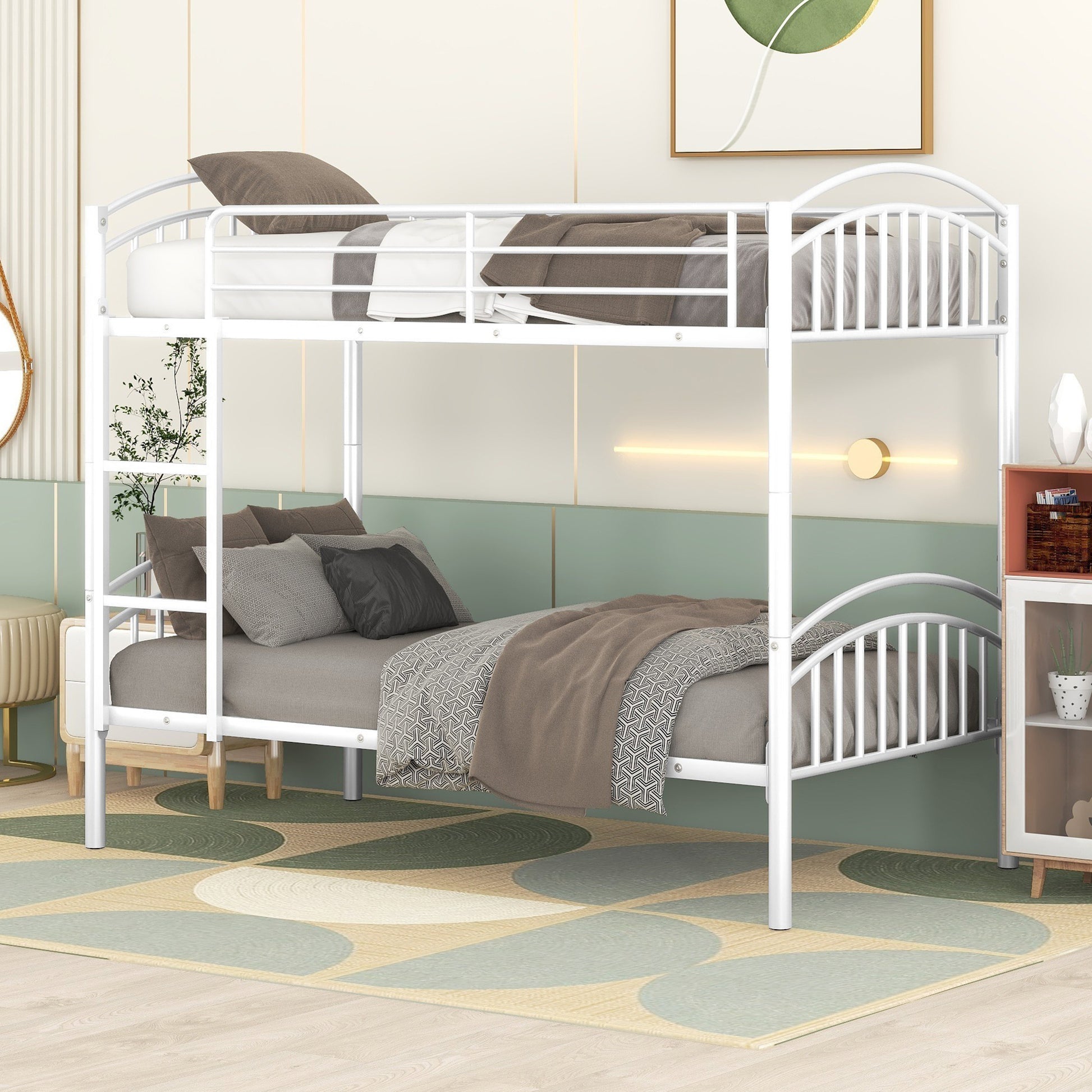 Twin Over Twin Metal Bunk Bed,Divided Into Two Beds White Old Sku:Mf280424Aak Twin White Metal