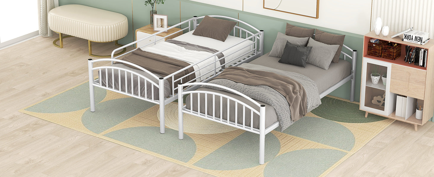 Twin Over Twin Metal Bunk Bed,Divided Into Two Beds White Old Sku:Mf280424Aak Twin White Metal