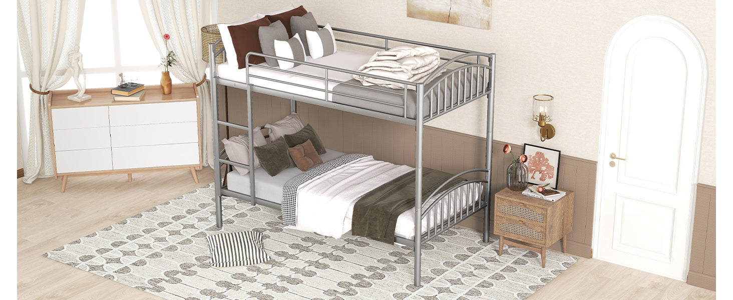 Twin Over Twin Metal Bunk Bed,Divided Into Two Beds Silver Old Sku:Mf280424Aan Twin Silver Metal