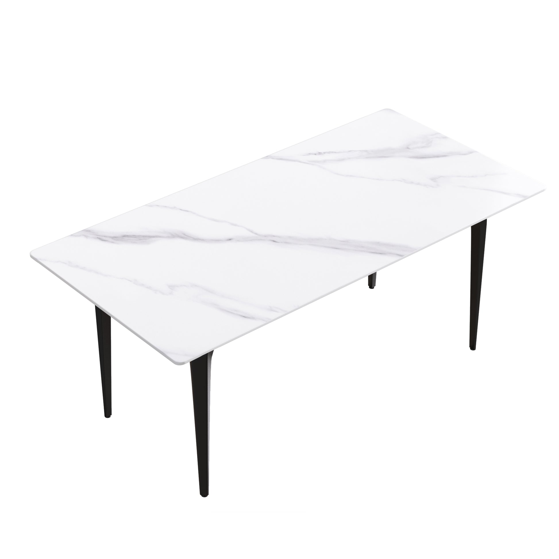 70.87" Modern Artificial Stone White Straight Edge Black Metal Leg Dining Table Can Accommodate 6 8 People White Metal Sintered Stone