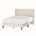 Velvet Upholstered Bed Frame With Vertical Channel Tufted Headboard,Modern Decorative Nailheads, Full Size Bed Frame Beige Beige Solid Wood