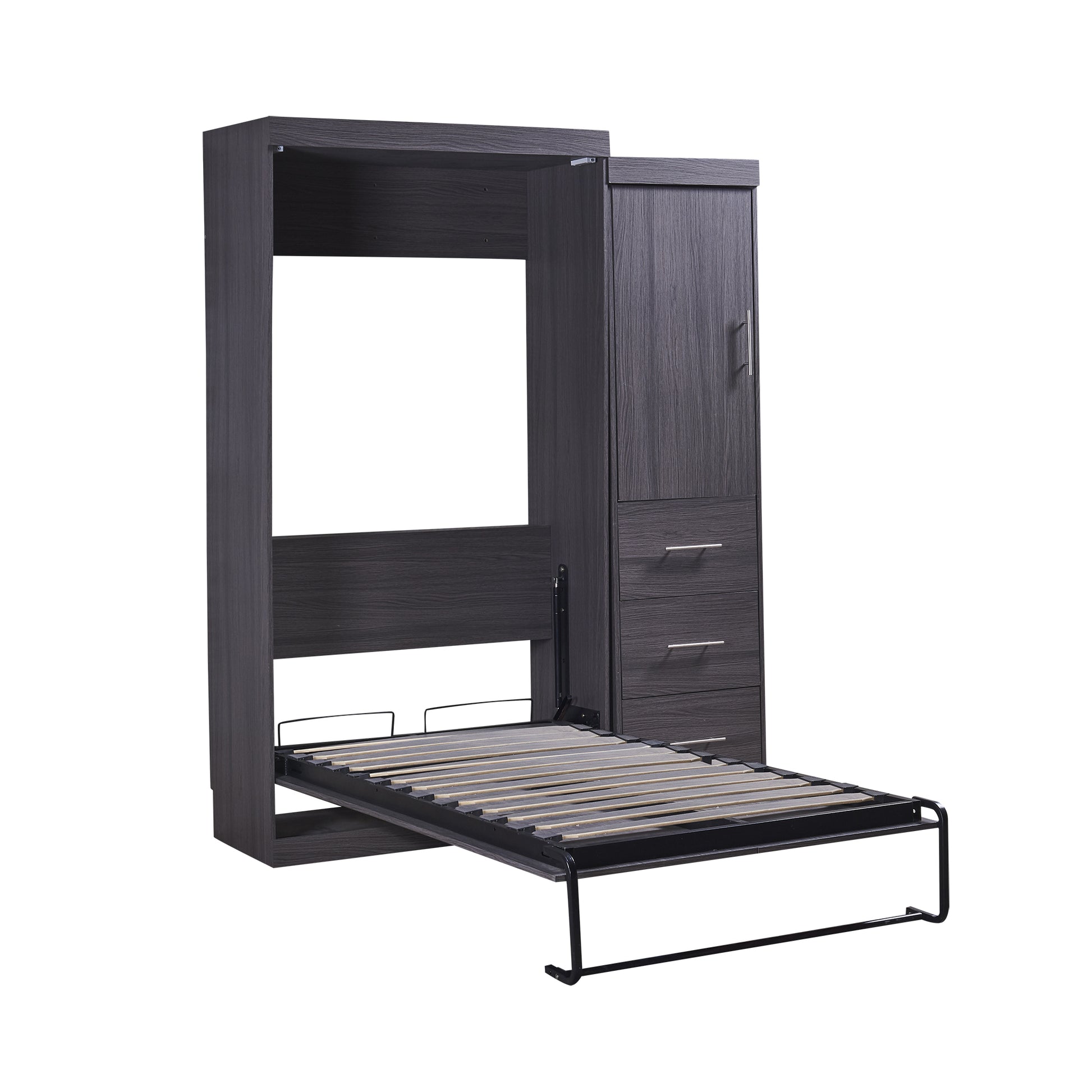 Twin Size Murphy Bed With Wardrobe And Drawers, Storage Bed, Can Be Folded Into A Cabinet, Gray Gray Pine