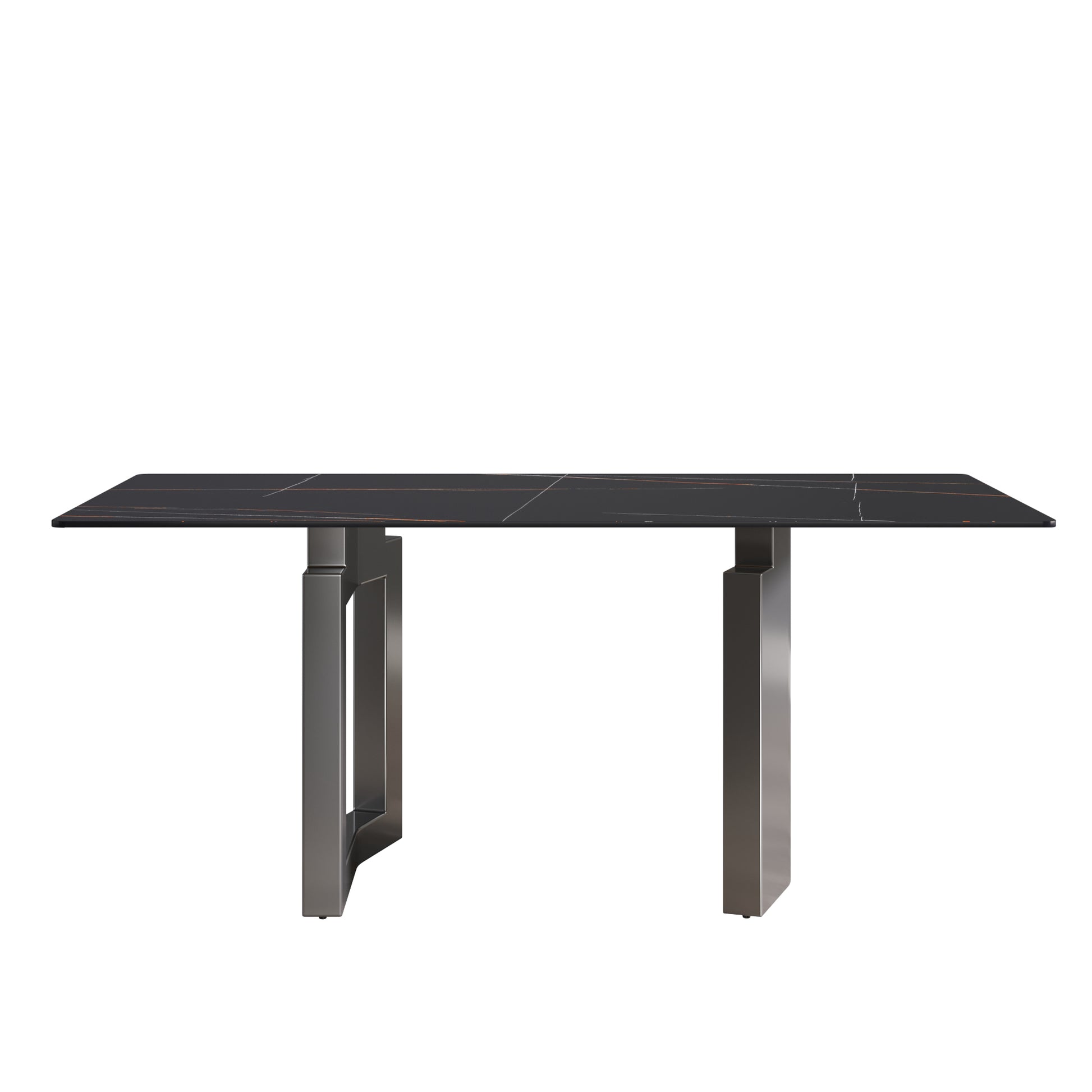 70.87" Modern Artificial Stone Black Straight Edge Black Metal Leg Dining Table Can Accommodate 6 8 People Black Metal Sintered Stone