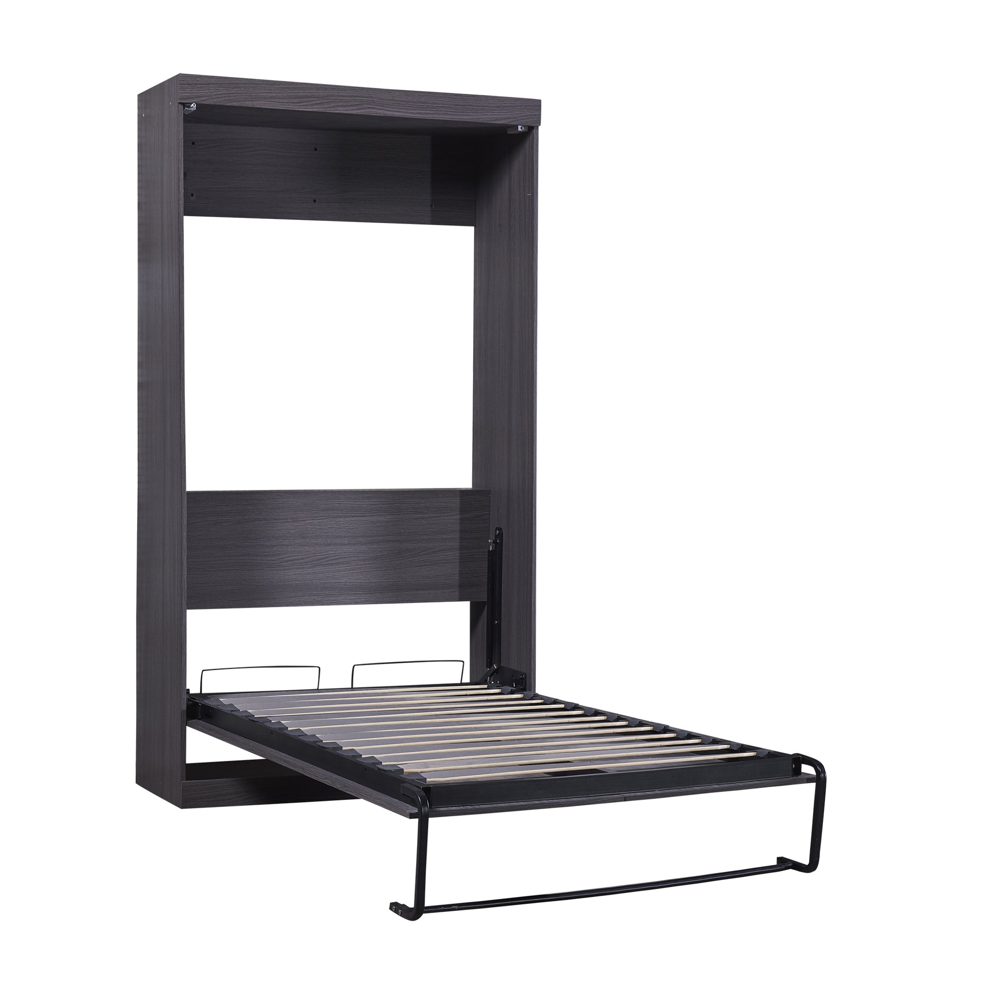Twin Size Murphy Bed With Wardrobe And Drawers, Storage Bed, Can Be Folded Into A Cabinet, Gray Gray Pine