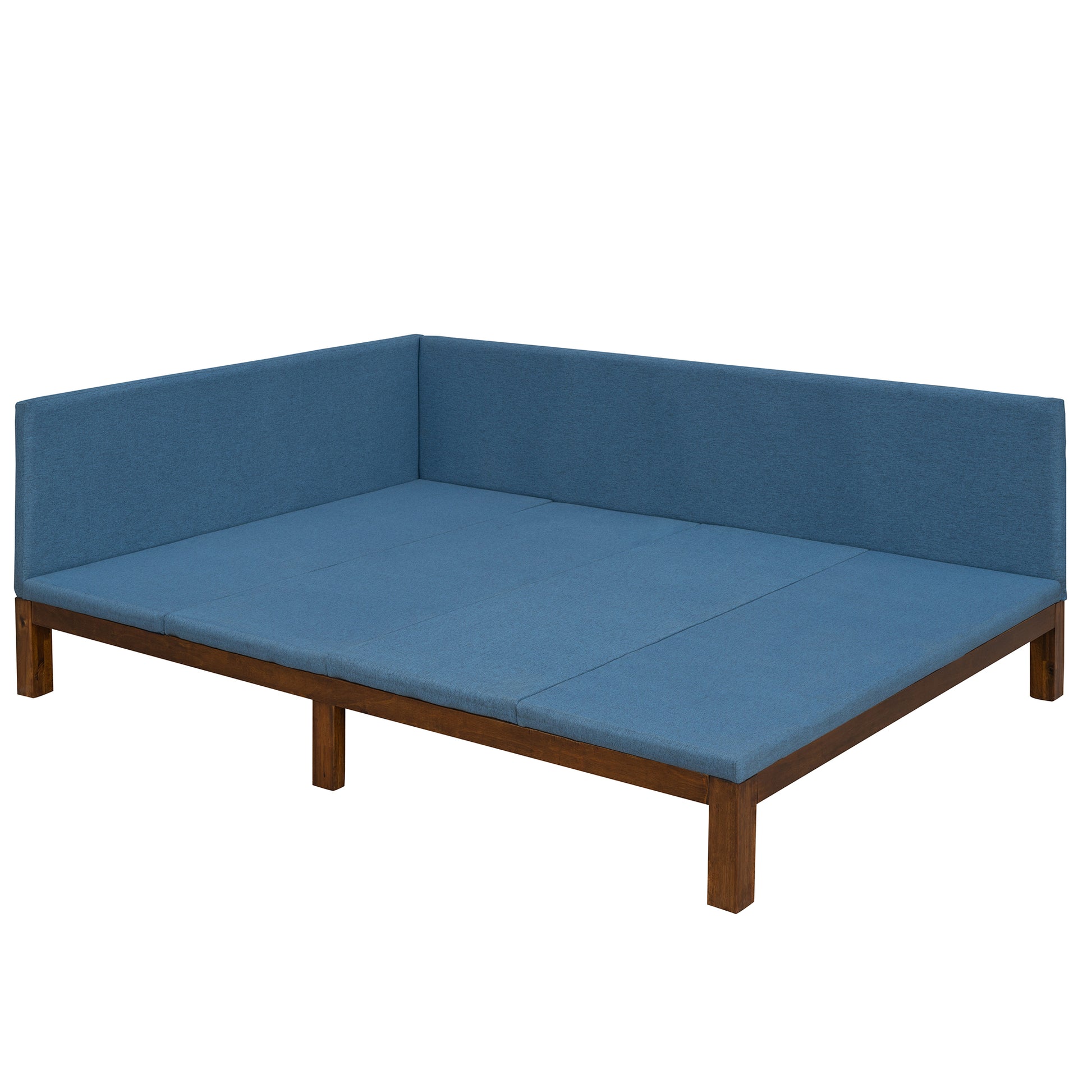 Upholstered Daybed Sofa Bed Frame Full Size Linen Blue Blue Upholstered