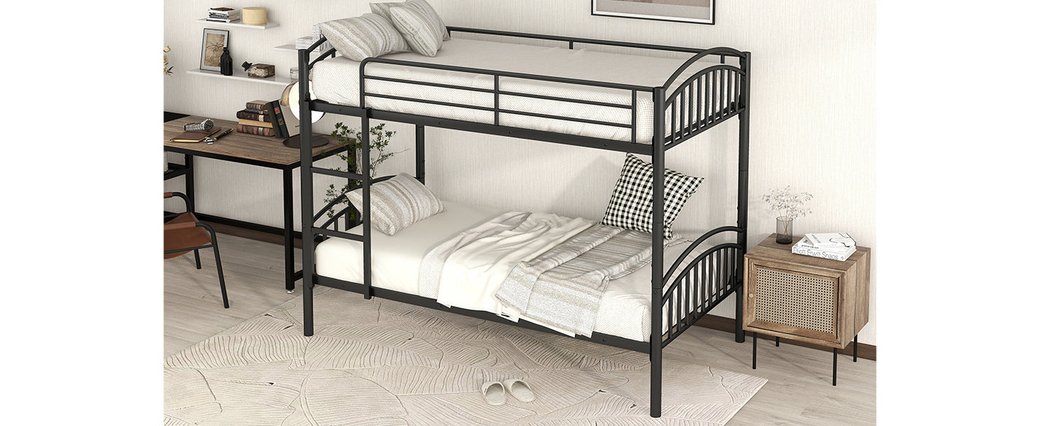 Twin Over Twin Metal Bunk Bed,Divided Into Two Beds Black Old Sku:Mf280424Aab Twin Black Metal