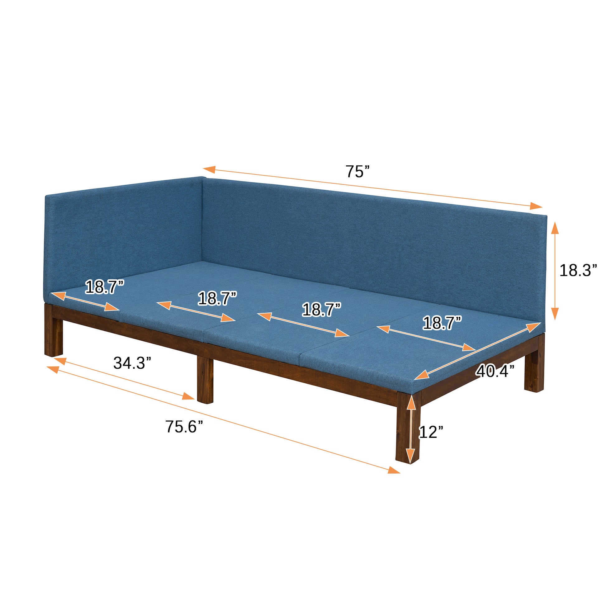 Upholstered Daybed Sofa Bed Frame Twin Size Linen Blue Beige Upholstered