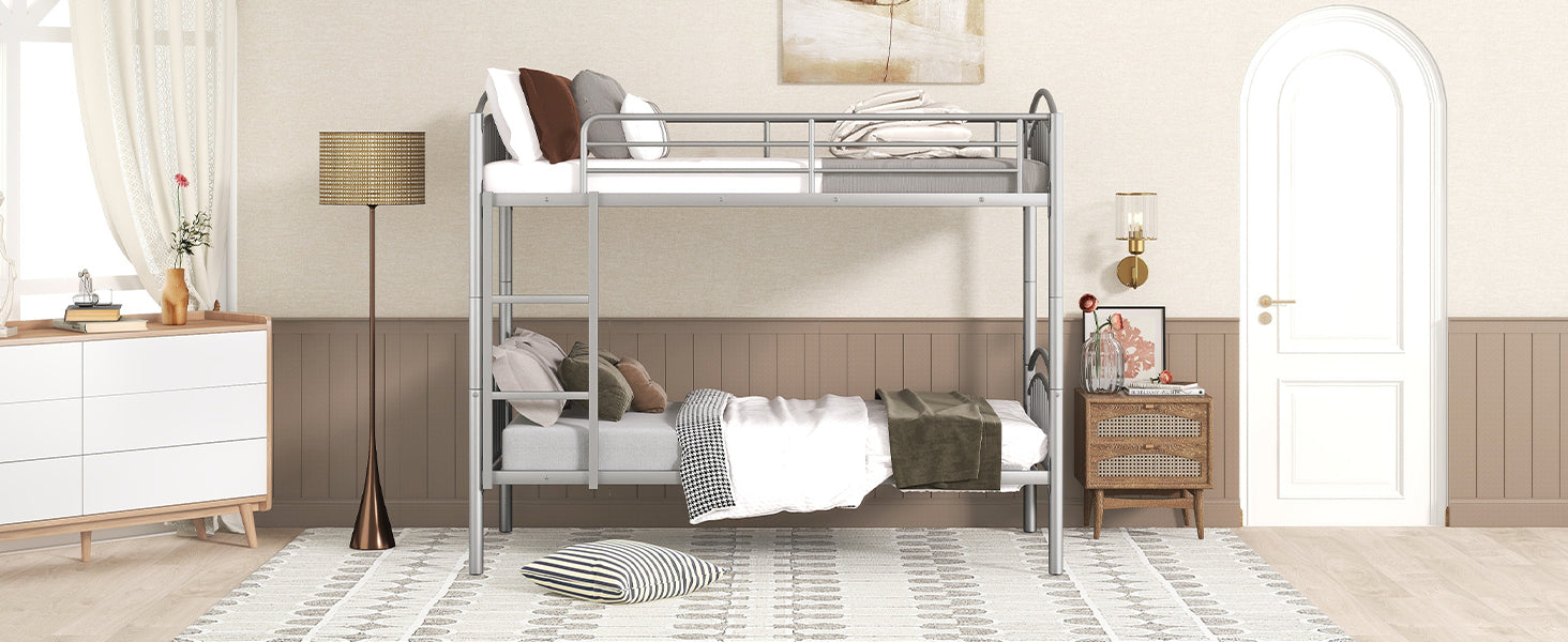 Twin Over Twin Metal Bunk Bed,Divided Into Two Beds Silver Old Sku:Mf280424Aan Twin Silver Metal