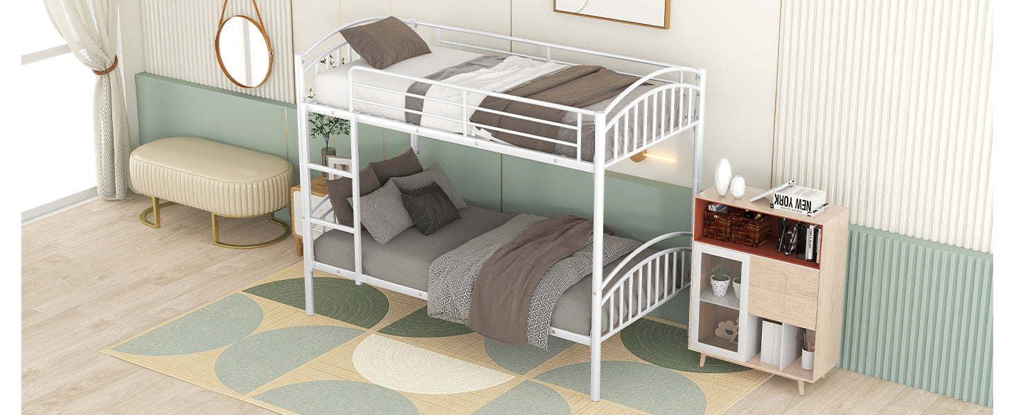 Twin Over Twin Metal Bunk Bed,Divided Into Two Beds White Old Sku:Mf280424Aak Twin White Metal