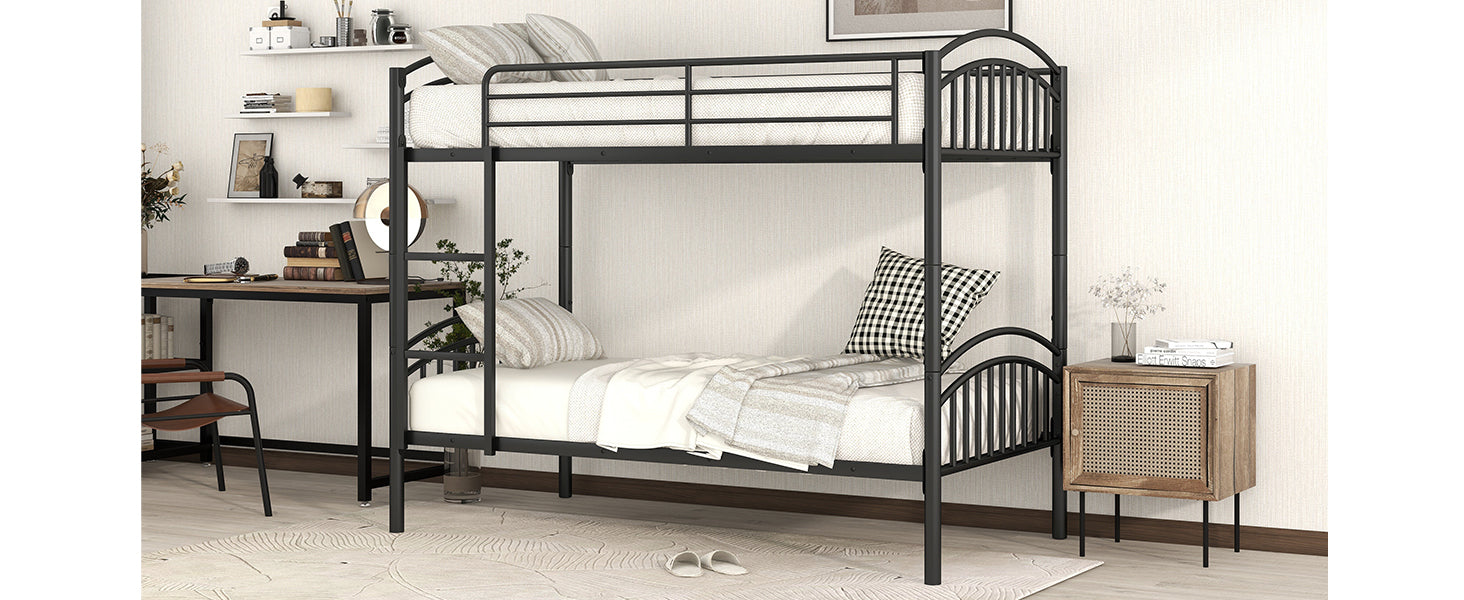 Twin Over Twin Metal Bunk Bed,Divided Into Two Beds Black Old Sku:Mf280424Aab Twin Black Metal