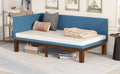 Upholstered Daybed Sofa Bed Frame Twin Size Linen Blue Beige Upholstered