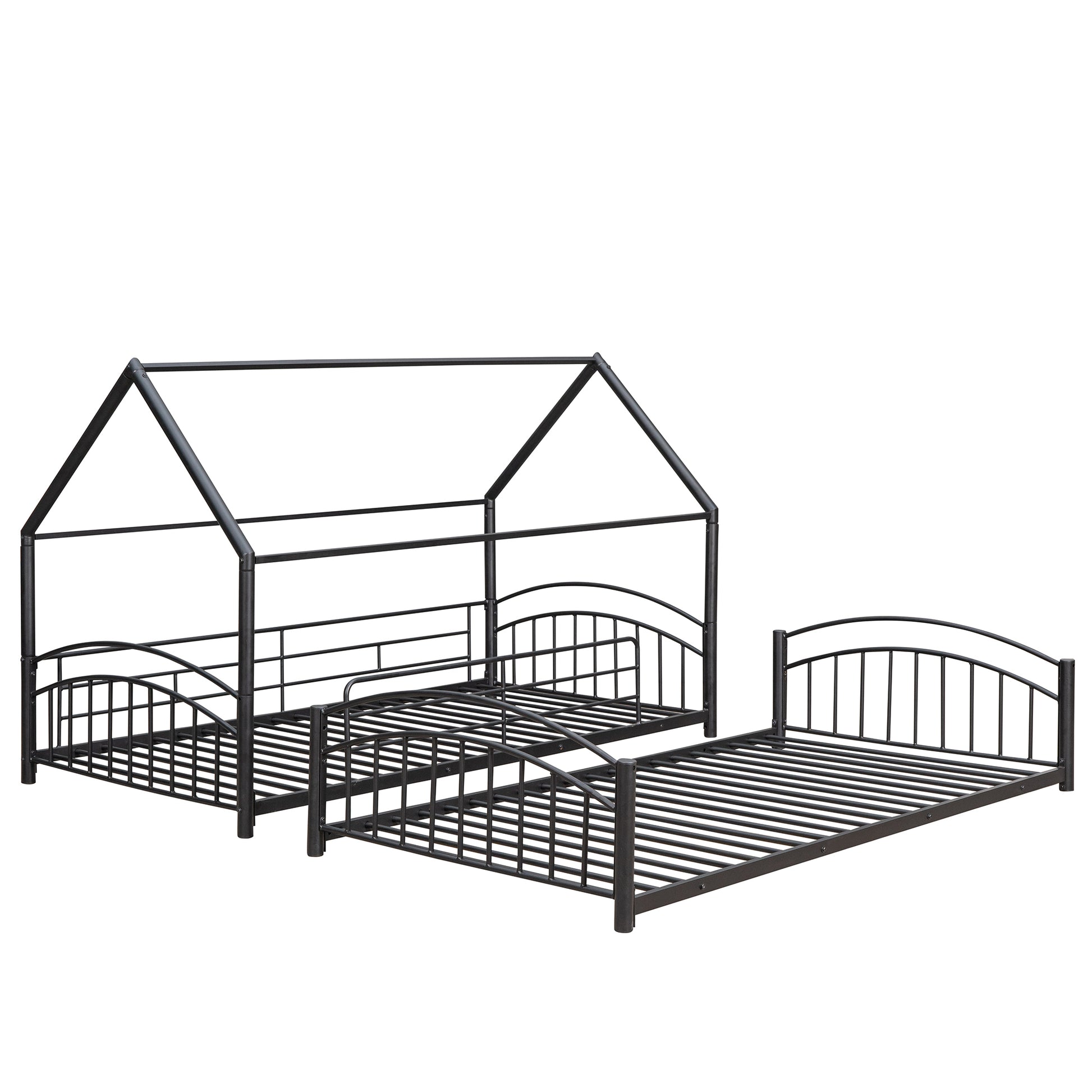 Twin Over Twin Metal Bunk Bed With Slide,Kids House Bed Black Red Twin Black Metal