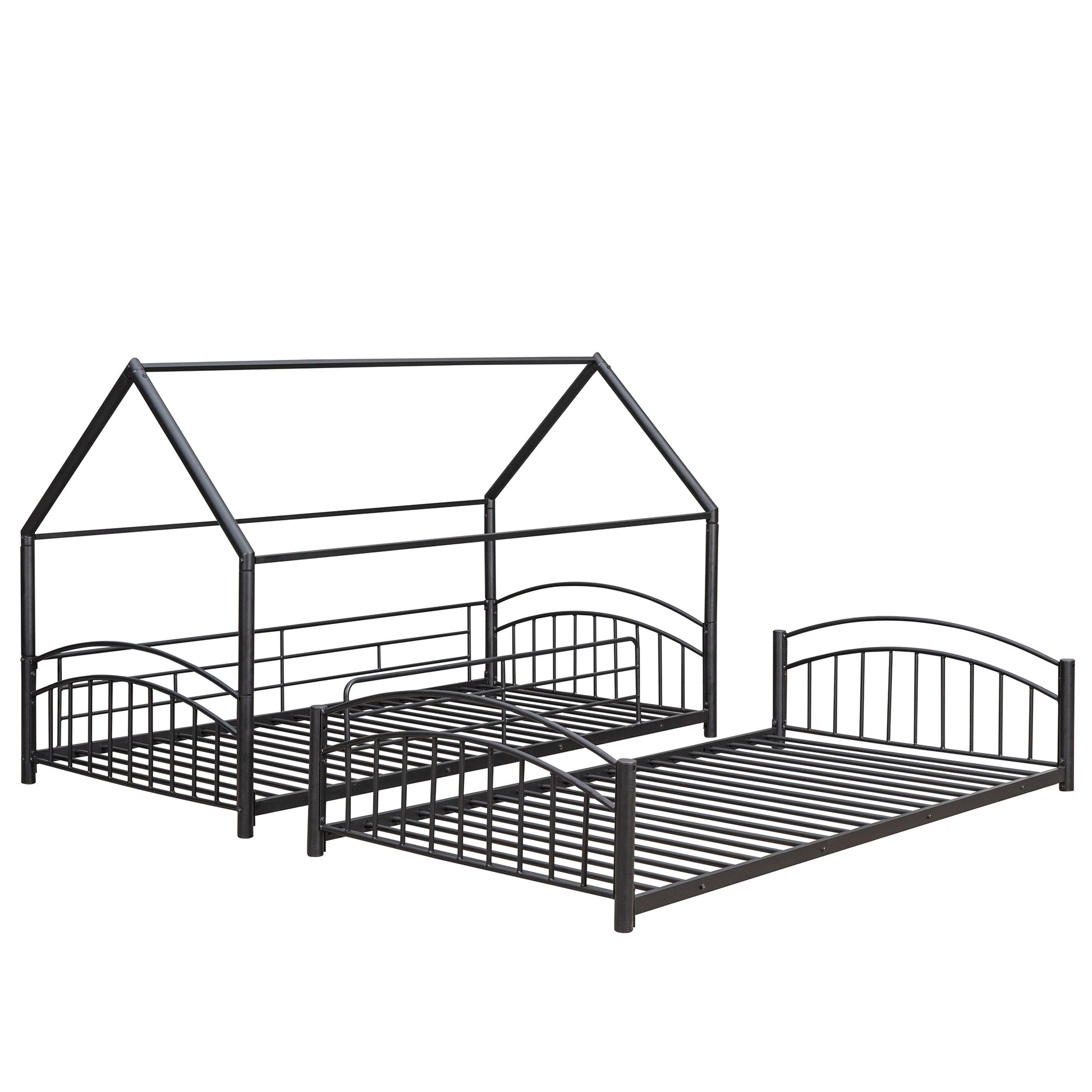 Twin Over Twin Metal Bunk Bed With Slide,Kids House Bed Black Red Black Metal