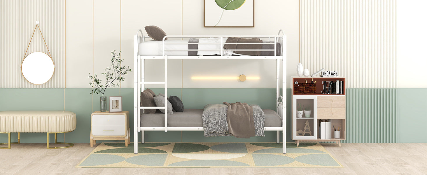 Twin Over Twin Metal Bunk Bed,Divided Into Two Beds White Old Sku:Mf280424Aak Twin White Metal