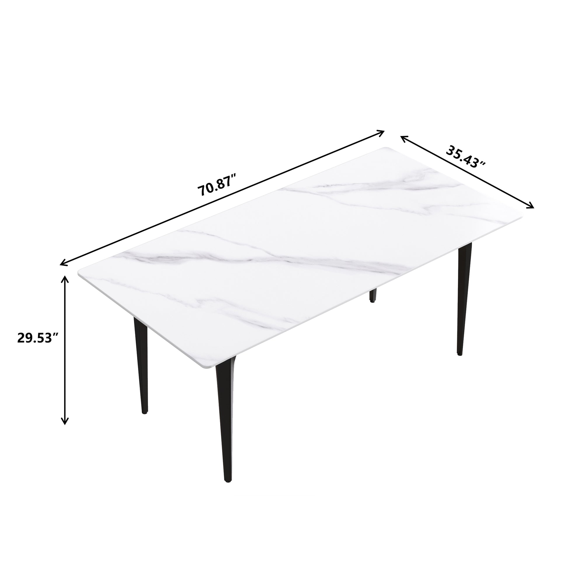 70.87" Modern Artificial Stone White Straight Edge Black Metal Leg Dining Table Can Accommodate 6 8 People White Metal Sintered Stone