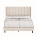 Queen Bed Frame Velvet Upholstered Bed Frame With Vertical Channel Tufted Headboard Beige Beige Solid Wood