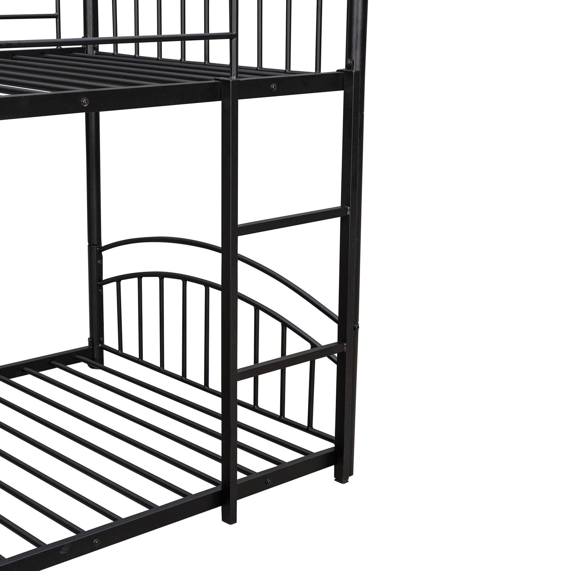 Twin Over Twin Metal Bunk Bed With Slide,Kids House Bed Black Red Twin Black Metal
