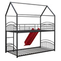 Twin Over Twin Metal Bunk Bed With Slide,Kids House Bed Black Red Twin Black Metal