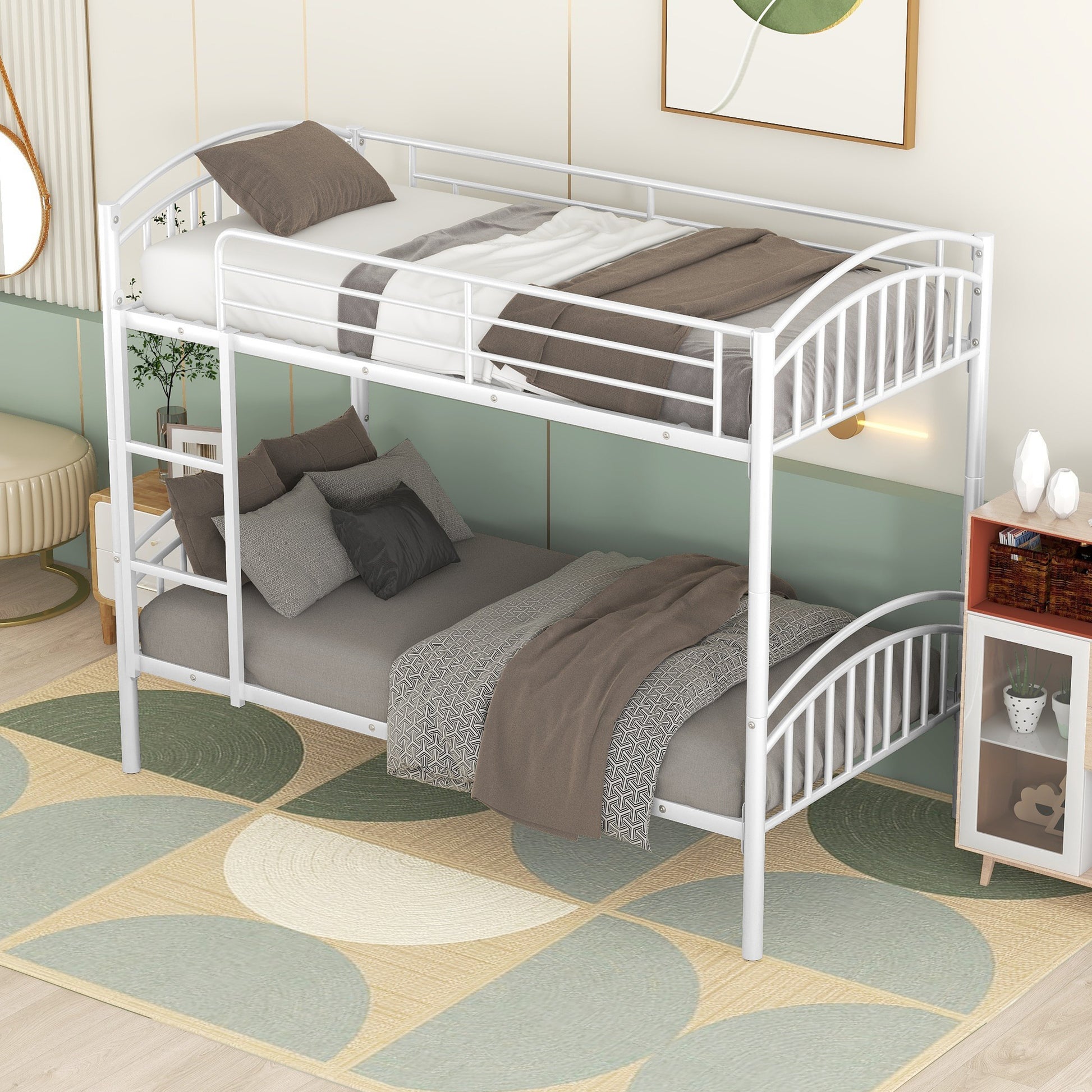 Twin Over Twin Metal Bunk Bed,Divided Into Two Beds White Old Sku:Mf280424Aak Twin White Metal