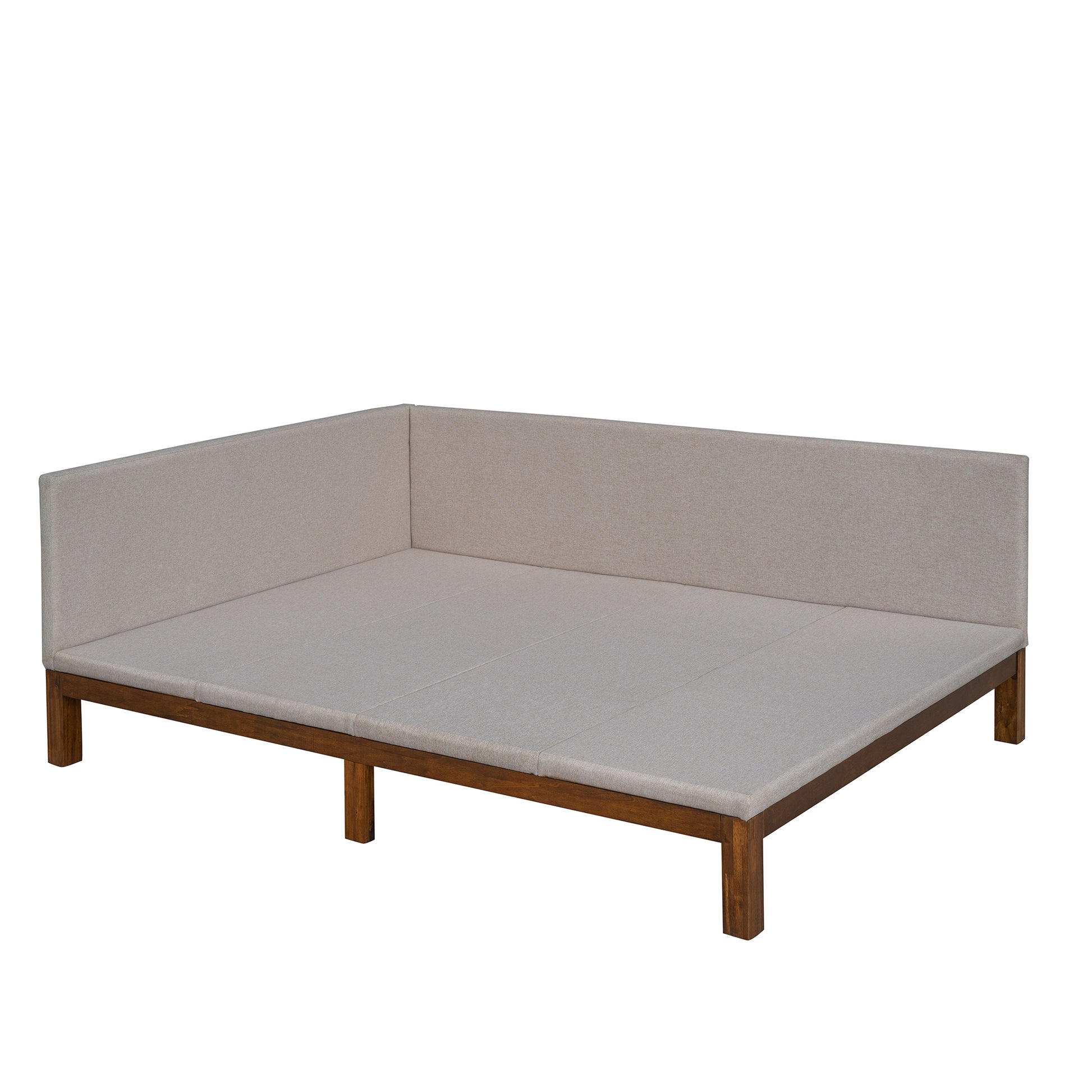 Upholstered Daybed Sofa Bed Frame Full Size Linen Beige Beige Upholstered