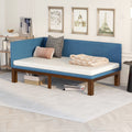 Upholstered Daybed Sofa Bed Frame Twin Size Linen Blue Beige Upholstered