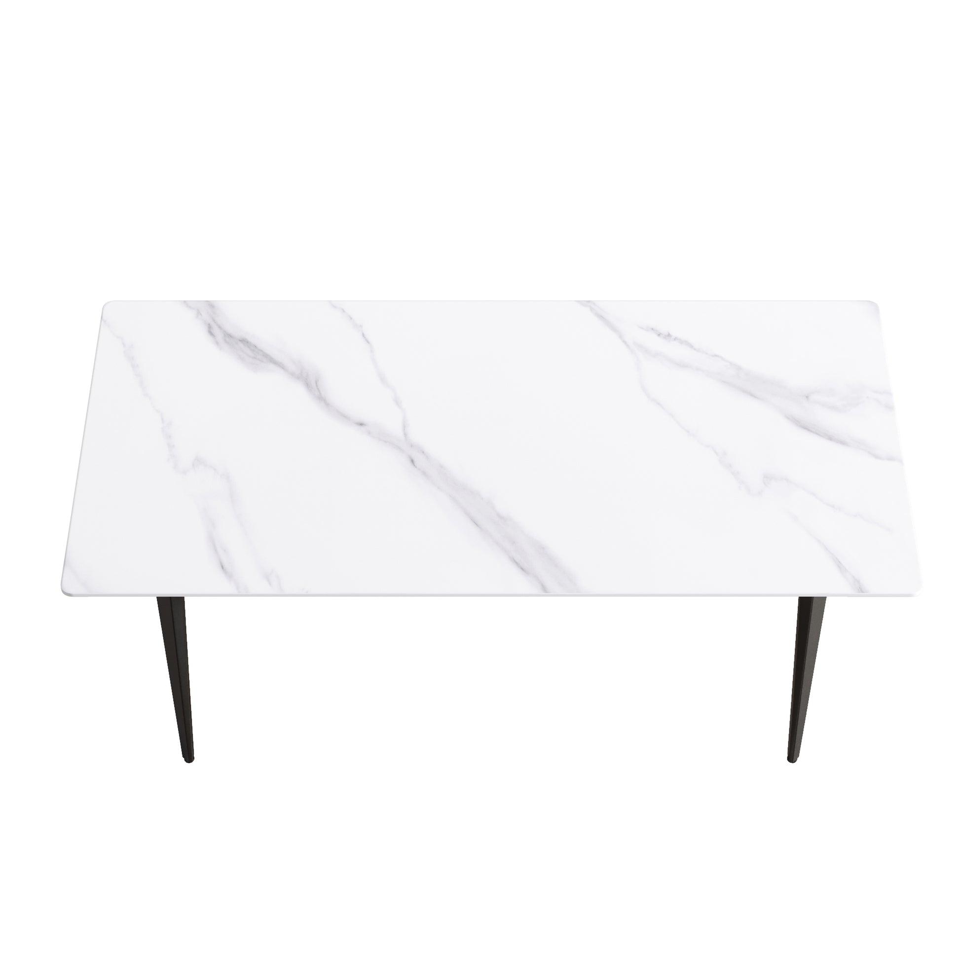 70.87" Modern Artificial Stone White Straight Edge Black Metal Leg Dining Table Can Accommodate 6 8 People White Metal Sintered Stone