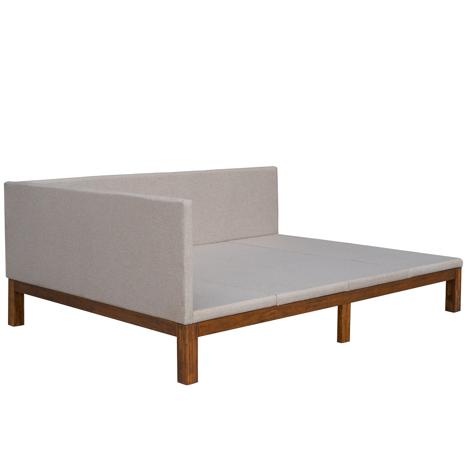 Upholstered Daybed Sofa Bed Frame Full Size Linen Beige Beige Upholstered