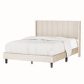 Queen Bed Frame Velvet Upholstered Bed Frame With Vertical Channel Tufted Headboard Beige Beige Solid Wood